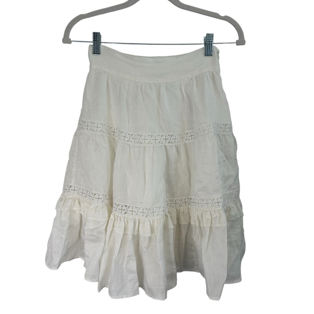 Sandro Guipure Lace Trimmed Linen Blend Gauze Skirt Size 36 - Picture 3 of 6